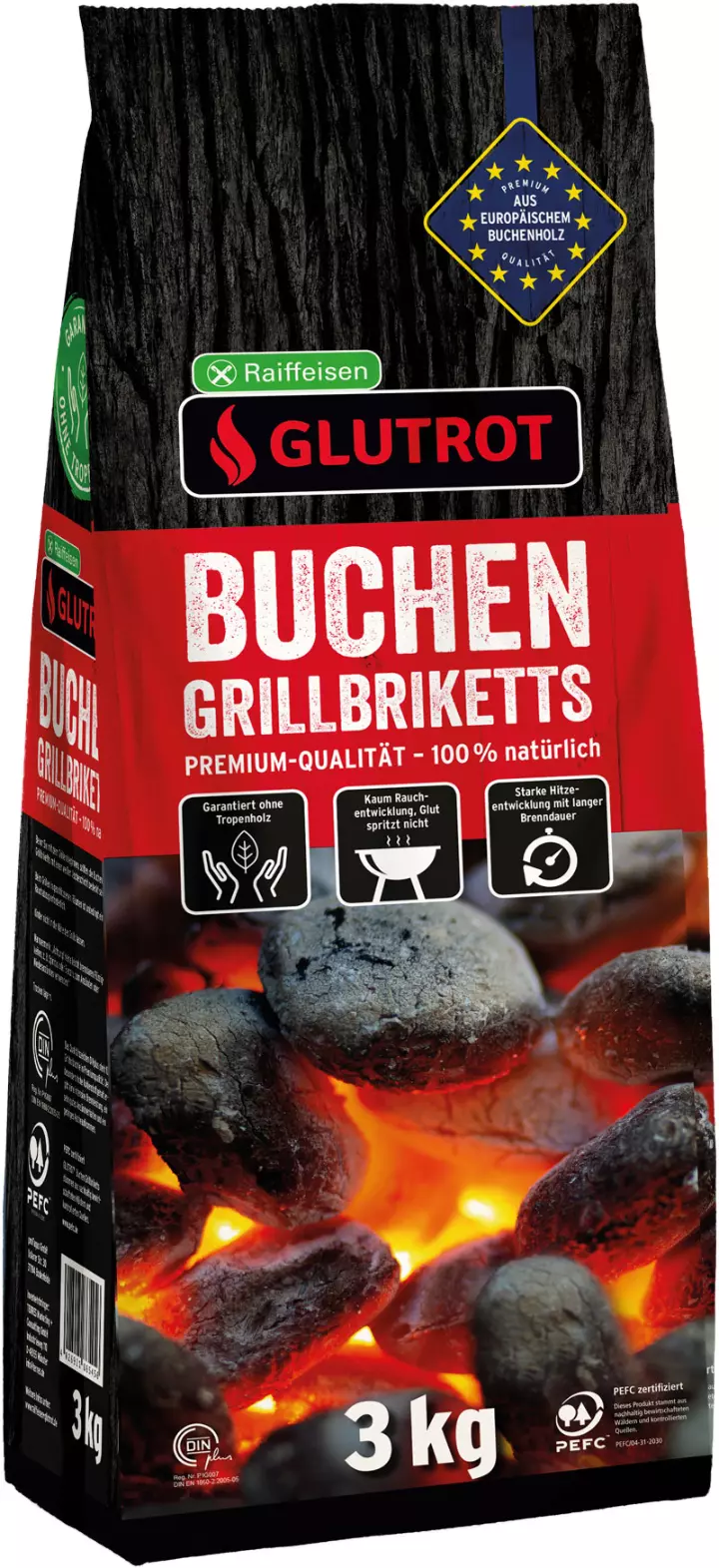 Glutrot Buchen-Grillbriketts 3kg