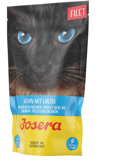 Josera Filet Huhn mit Lachs - Guter Geschmack - gut gelaunte Katze: Mit unseren Gourmet-Filets geht die Rechnung auf 16x70g