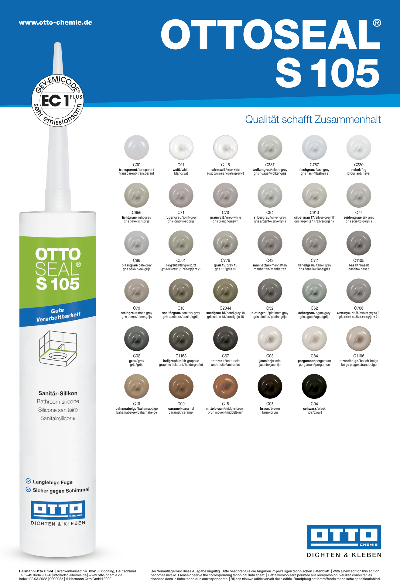 Ottoseal S105 Sanitär-Silikon Transparent C00 310ml
